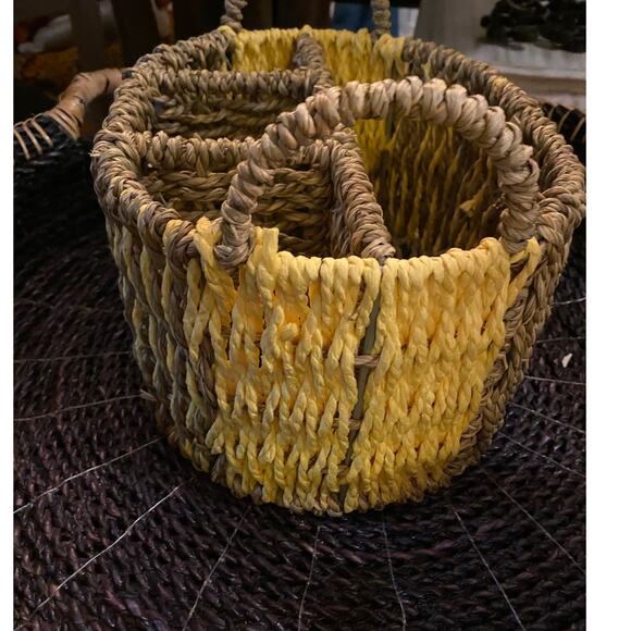 Tabitha Brown Utensil Seagrass Caddy/Holder With handles Yellow /‎ Natural - Picture 2 of 8